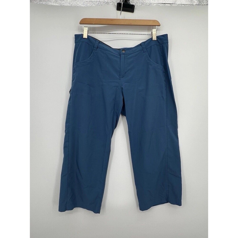 Patagonia Womens Happy Hike Capris Pants Sz 14 Blue Outdoors Trails Pockets